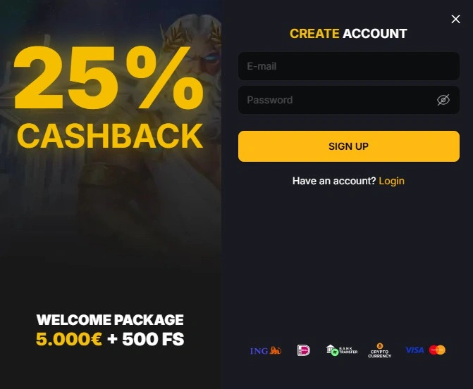 Kaasino Casino Login scherm